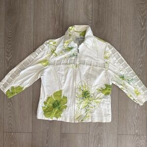 Joseph Ribkoff Floral Jacket Size 14 Full Zip Cut Out Details Art Deco Business